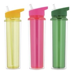 Cilindro de plástico de doble pared con popote y boquilla
