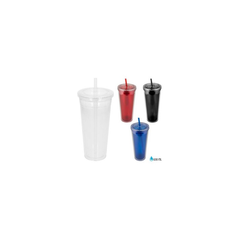 Vaso de doble pared de plástico con popote