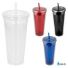 Vaso de doble pared de plástico con popote