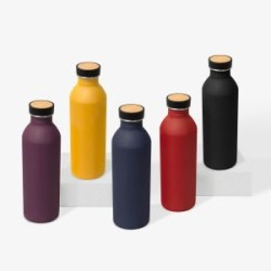 Cilindro metalico de una pared con tapa de plastico y bambu, cap. 18 oz