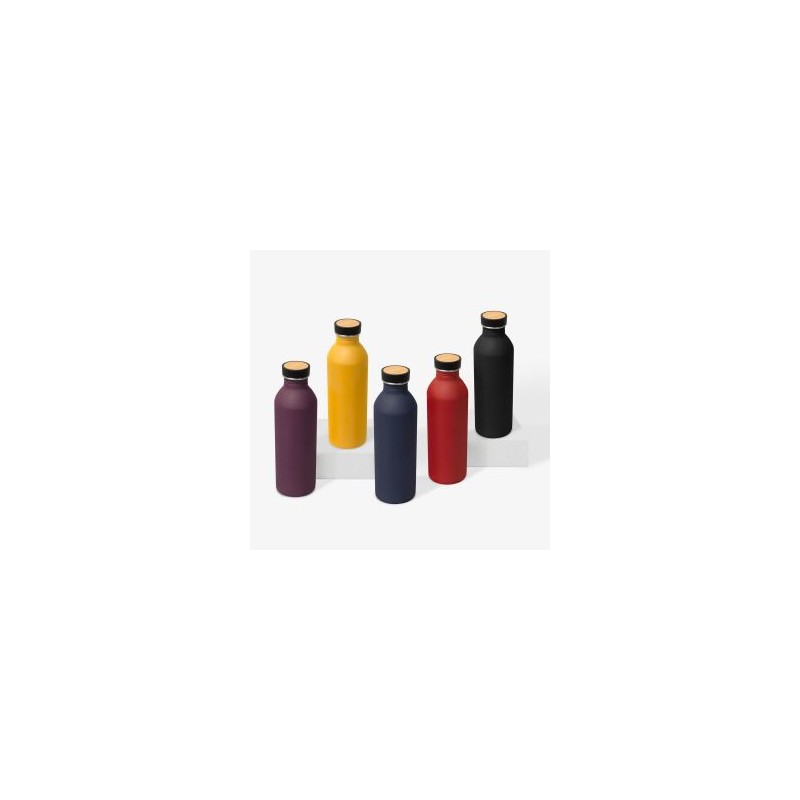 Cilindro metalico de una pared con tapa de plastico y bambu, cap. 18 oz