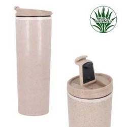 Termo de RPET doble pared, tapa a base de agave y válvula seguridad