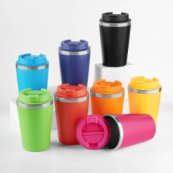 Termo doble pared de acero inoxidable y externa de plastico de 12 oz