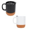 Taza de cerámica con base de corcho, tapa y asa