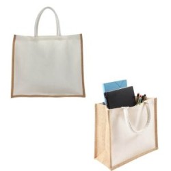 BOLSA DE YUTE LAMINADA CON FRENTE DE LONETA Y ASAS DE ALGODÓN.