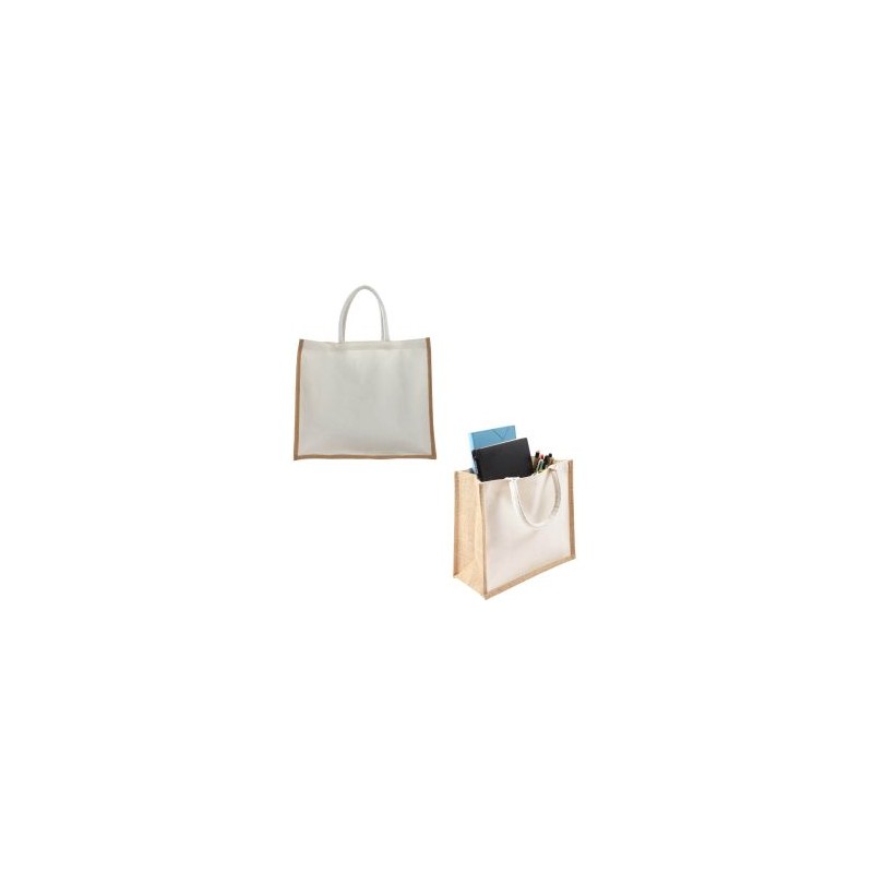 BOLSA DE YUTE LAMINADA CON FRENTE DE LONETA Y ASAS DE ALGODÓN.