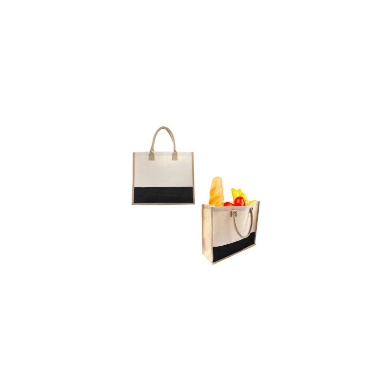 BOLSA DE LONETA LAMINADA CON YUTE DE 1 COMPARTIMENTO Y ASAS