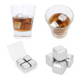 ESTUCHE DE PLASTICO CON 4 HIELOS DE ACERO INOXIDABLE.