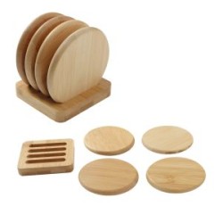 Set de 4 porta vasos circulares con base rectangular elaborados con bambú